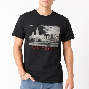Gildan Chicago Skyline Graphic Black Short Sleeve T Shirt Small